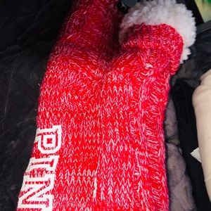 PINK red holiday fuzzy socks